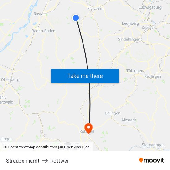 Straubenhardt to Rottweil map