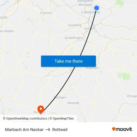 Marbach Am Neckar to Rottweil map