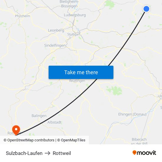 Sulzbach-Laufen to Rottweil map