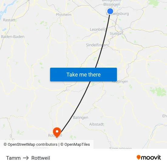 Tamm to Rottweil map