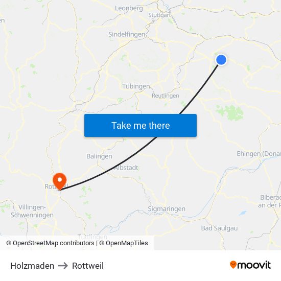 Holzmaden to Rottweil map