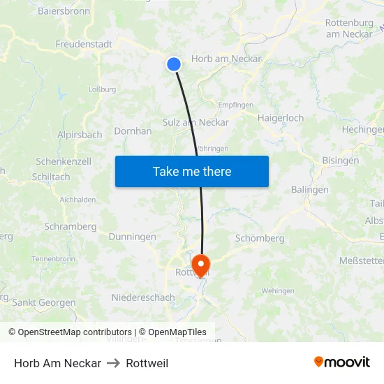 Horb Am Neckar to Rottweil map