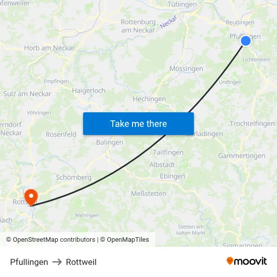 Pfullingen to Rottweil map