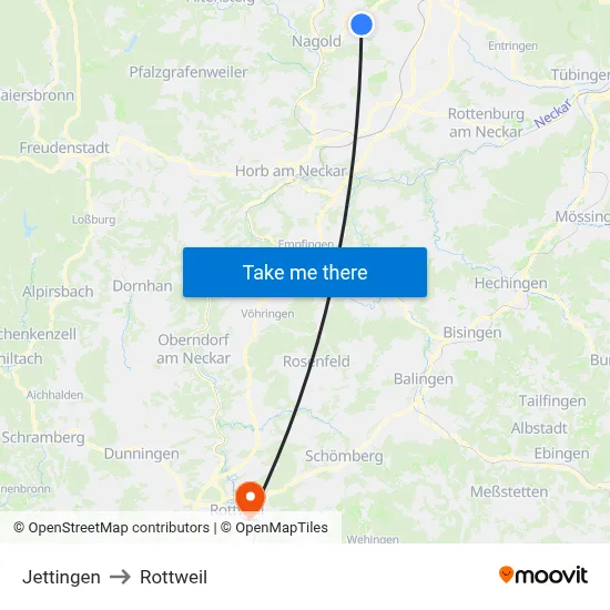 Jettingen to Rottweil map