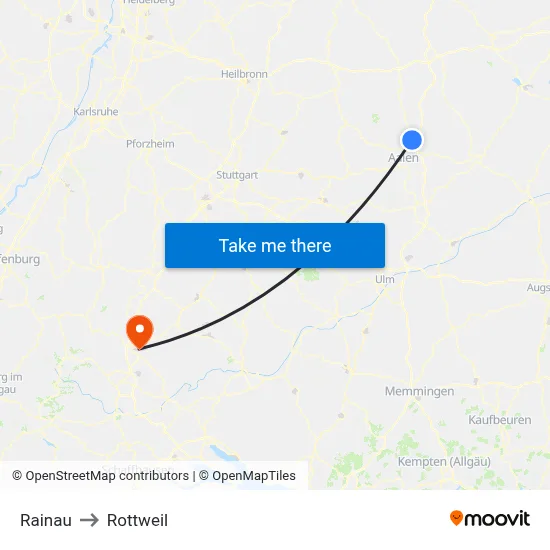 Rainau to Rottweil map