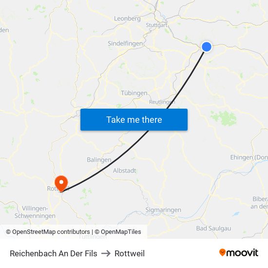 Reichenbach An Der Fils to Rottweil map