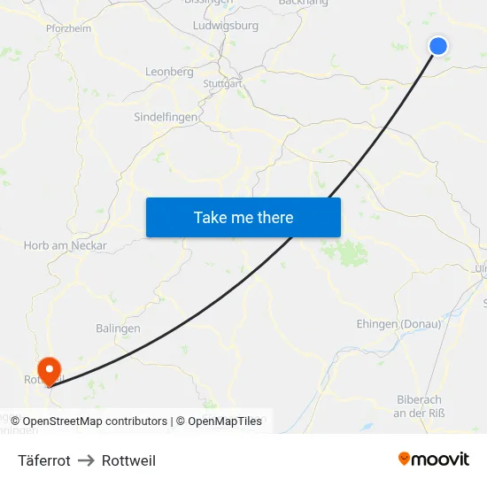 Täferrot to Rottweil map