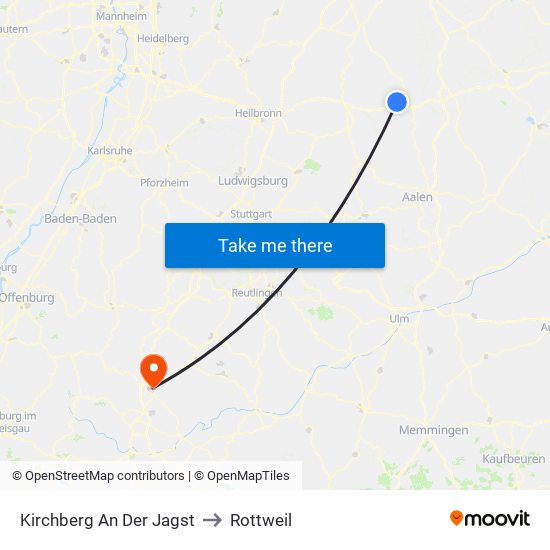 Kirchberg An Der Jagst to Rottweil map