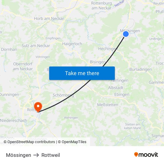 Mössingen to Rottweil map