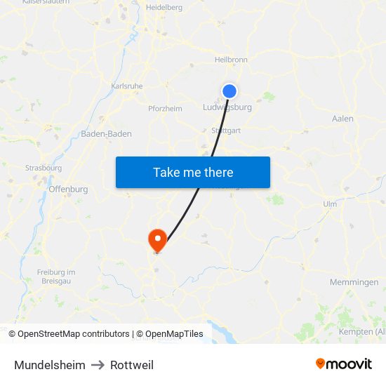 Mundelsheim to Rottweil map