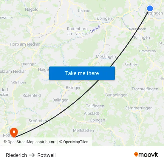Riederich to Rottweil map
