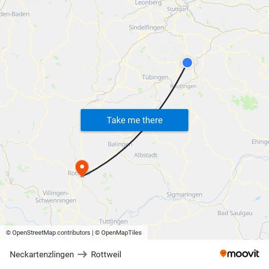 Neckartenzlingen to Rottweil map