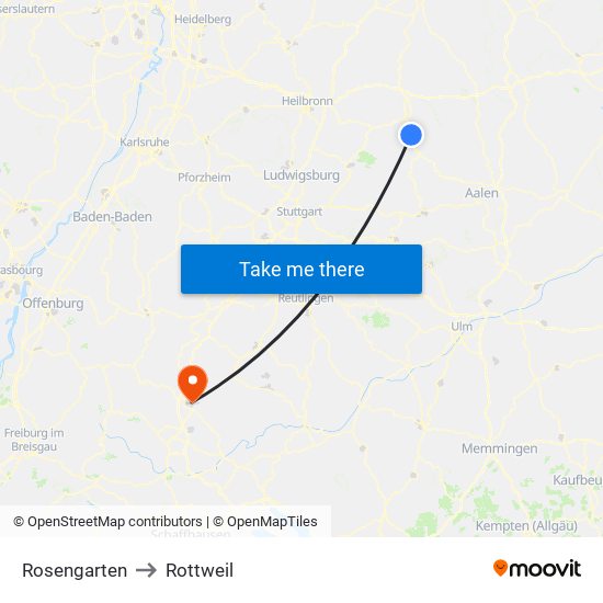 Rosengarten to Rottweil map