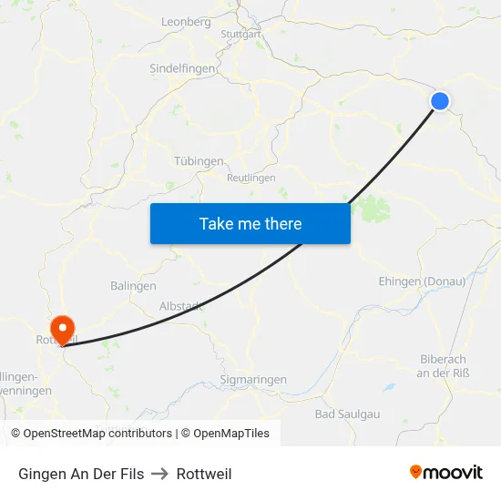 Gingen An Der Fils to Rottweil map