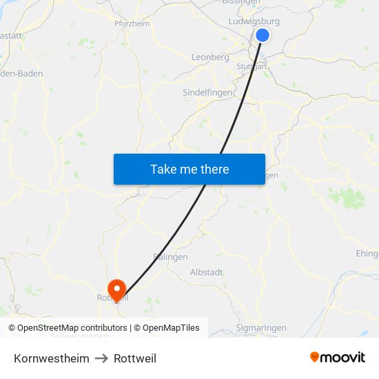 Kornwestheim to Rottweil map