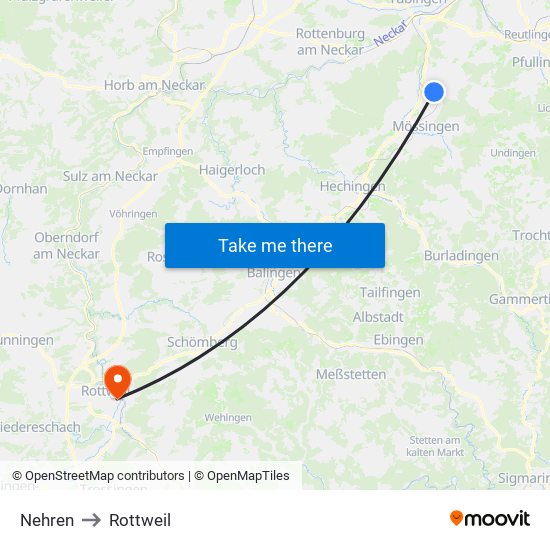 Nehren to Rottweil map