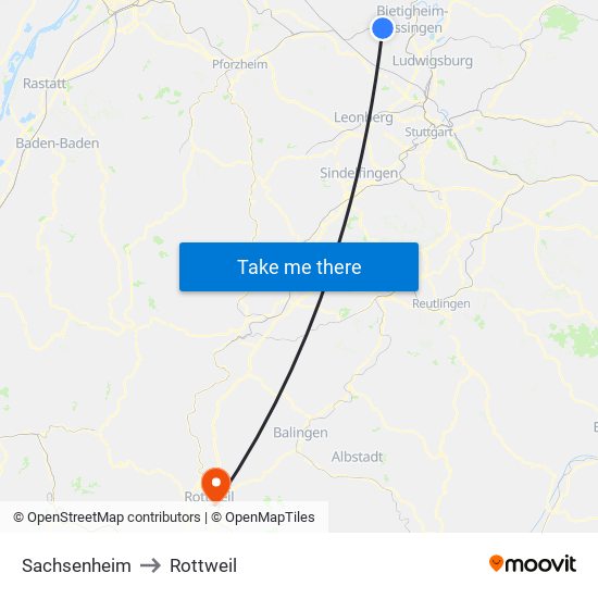 Sachsenheim to Rottweil map