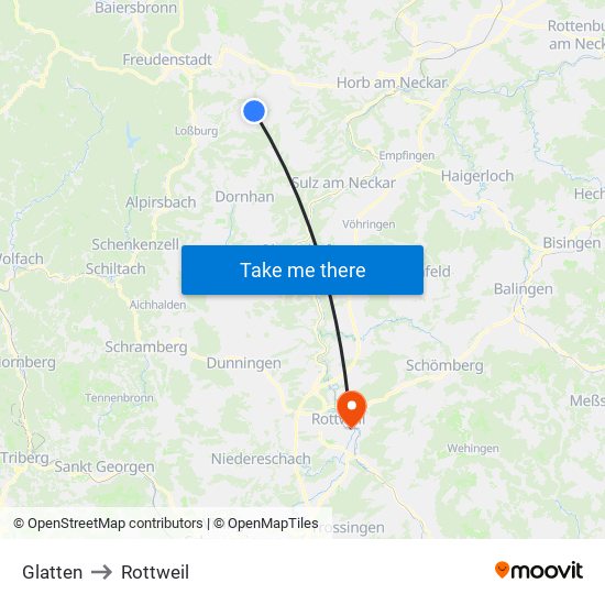 Glatten to Rottweil map