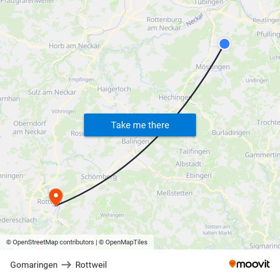 Gomaringen to Rottweil map