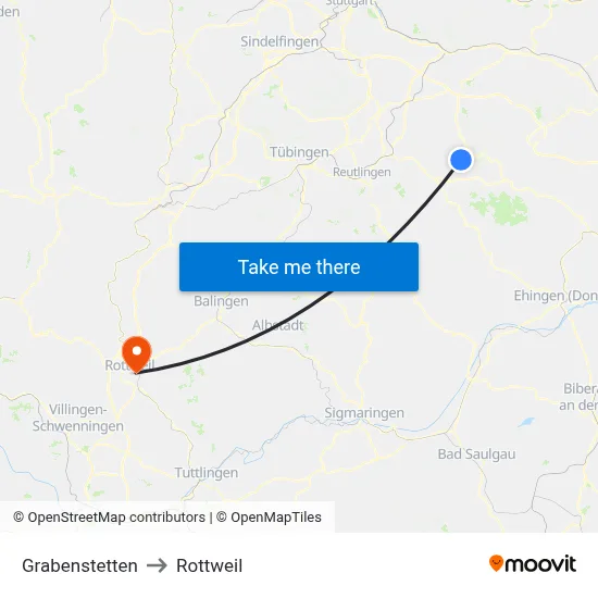 Grabenstetten to Rottweil map