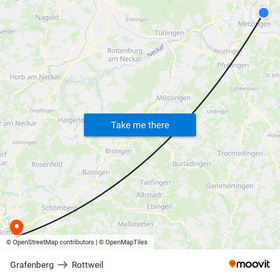 Grafenberg to Rottweil map