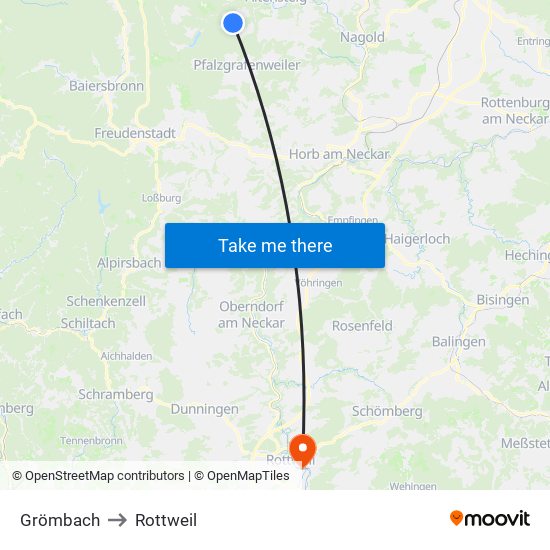 Grömbach to Rottweil map