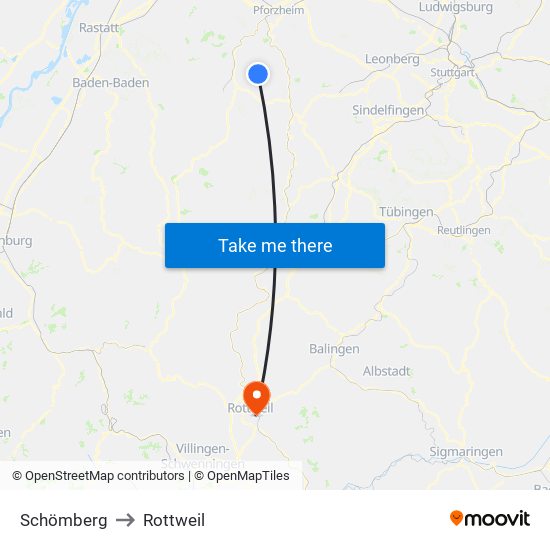 Schömberg to Rottweil map