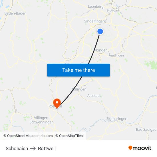 Schönaich to Rottweil map