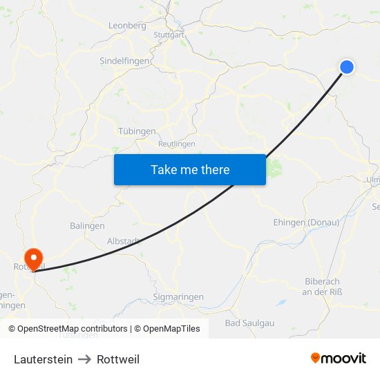 Lauterstein to Rottweil map
