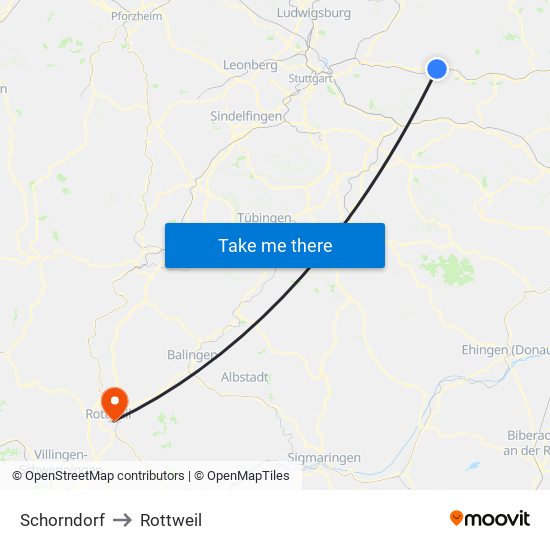 Schorndorf to Rottweil map