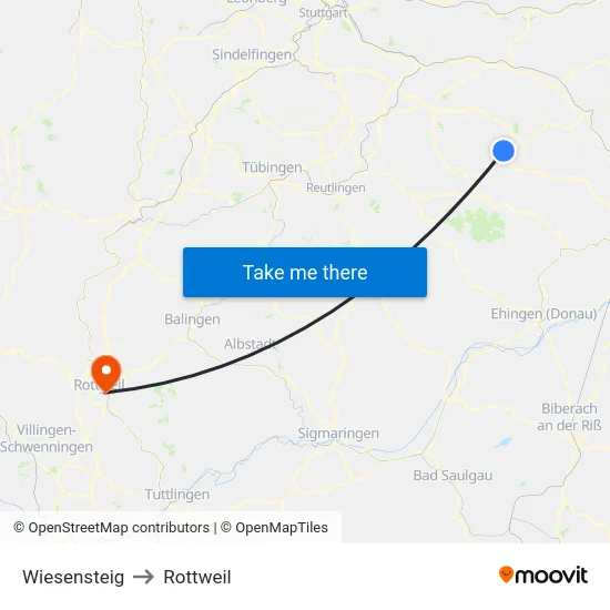 Wiesensteig to Rottweil map