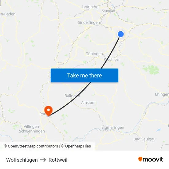 Wolfschlugen to Rottweil map
