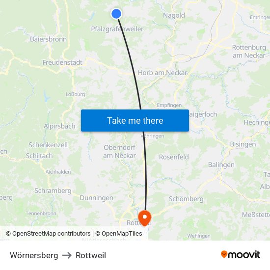 Wörnersberg to Rottweil map