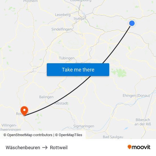 Wäschenbeuren to Rottweil map