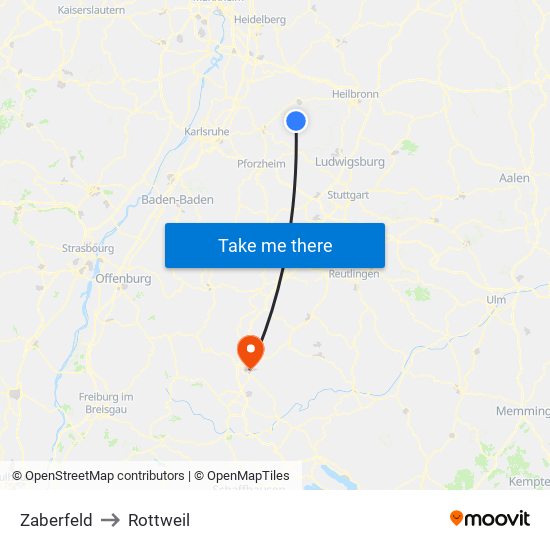Zaberfeld to Rottweil map