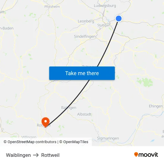 Waiblingen to Rottweil map
