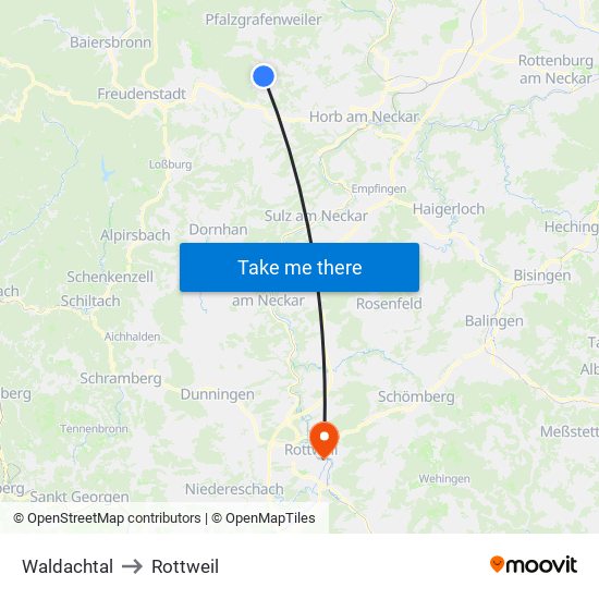 Waldachtal to Rottweil map