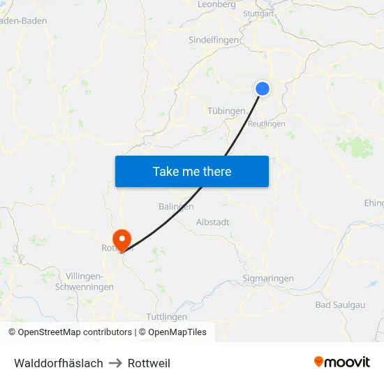 Walddorfhäslach to Rottweil map