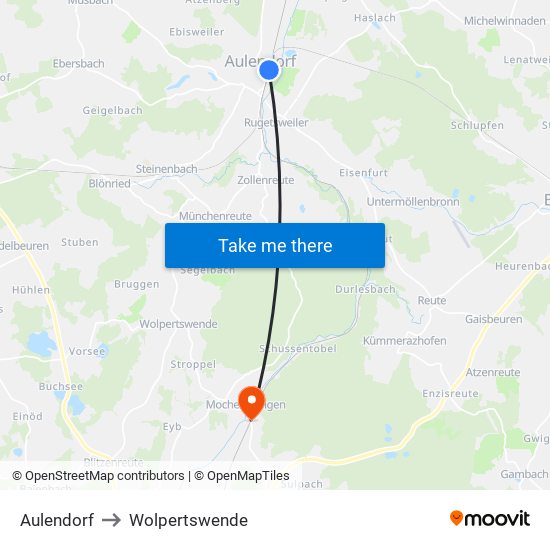 Aulendorf to Wolpertswende map