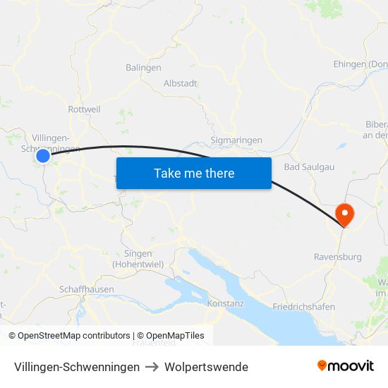 Villingen-Schwenningen to Wolpertswende map
