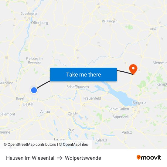 Hausen Im Wiesental to Wolpertswende map