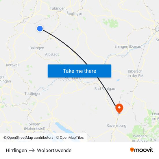 Hirrlingen to Wolpertswende map