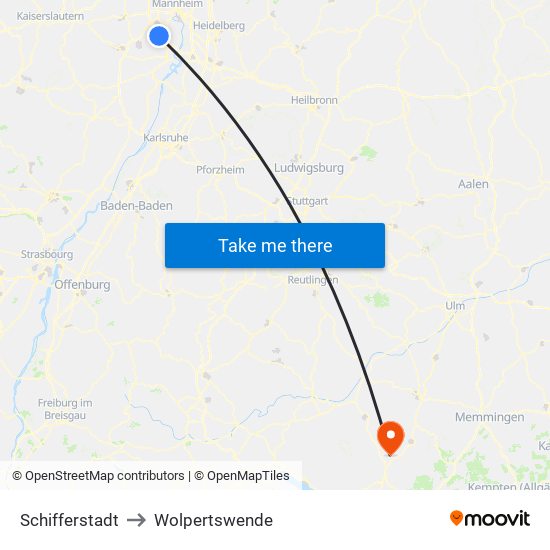 Schifferstadt to Wolpertswende map
