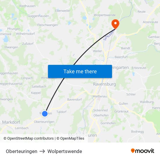Oberteuringen to Wolpertswende map