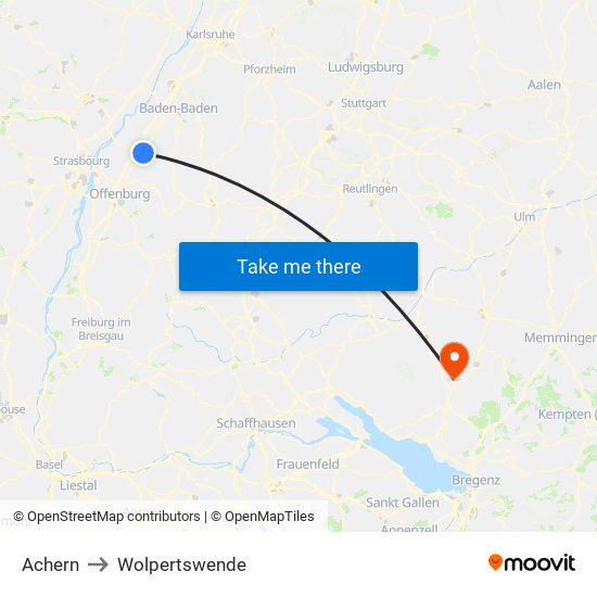 Achern to Wolpertswende map