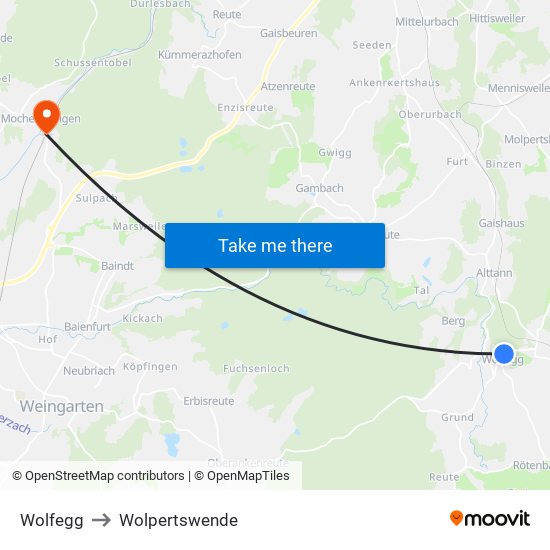 Wolfegg to Wolpertswende map