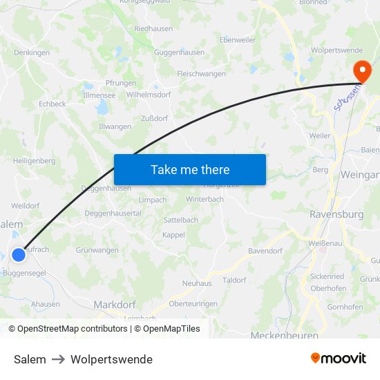 Salem to Wolpertswende map