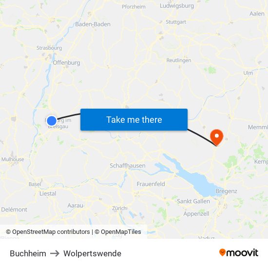 Buchheim to Wolpertswende map