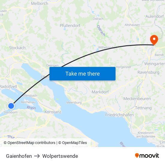 Gaienhofen to Wolpertswende map