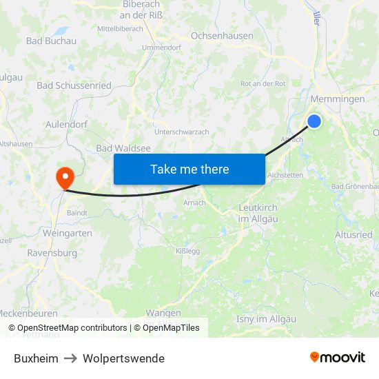 Buxheim to Wolpertswende map